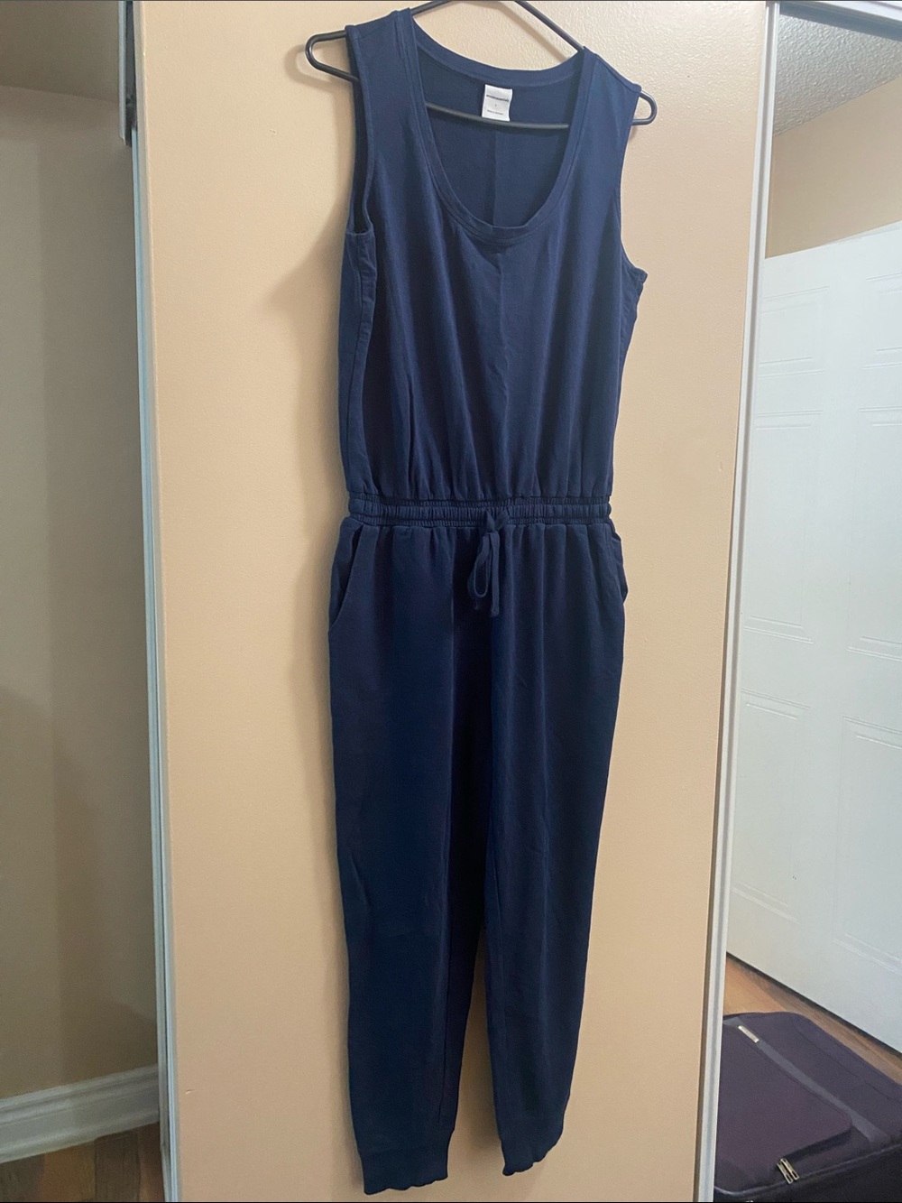 Amazon Navy Sleeveless Drawstring Waist Jumpsuit